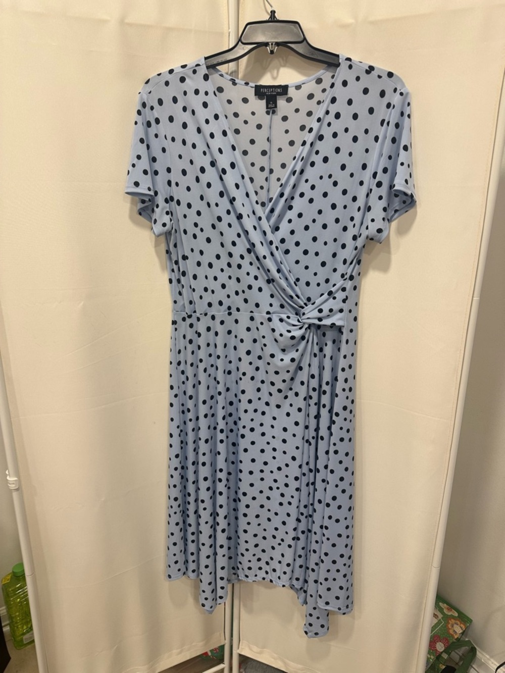 Perceptions Light Blue Dress with Navy Polka Dots